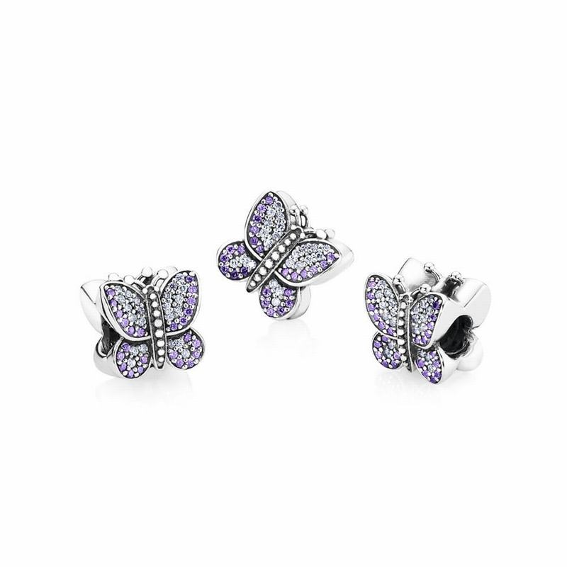 Pandora Sparkling Butterfly Charm - Sterling Silver/Purple/Cubic Zirconia - Canada | LZ1039VJ